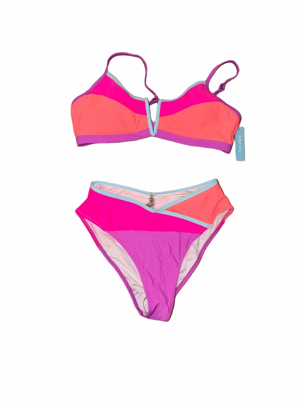NWT Popvil V-Wire Colorblock Bikini Set XL & M